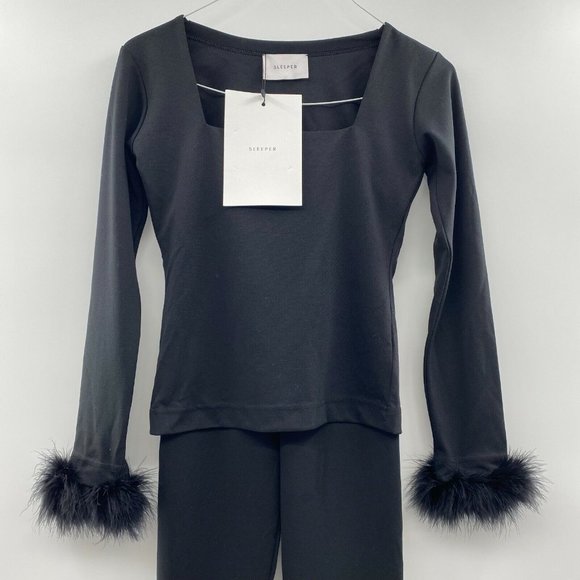 Sleeper Women’s Weekend Chic 2-piece Lounge Set Pajamas Feather Black sz XS NWT - Picture 3 of 7